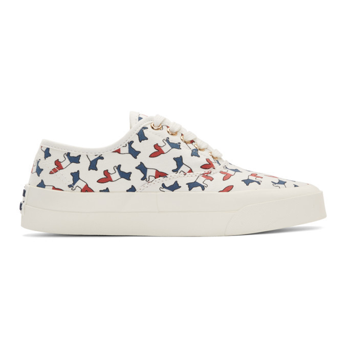 Maison Kitsune White Canvas All Over Tricolor Fox Sneakers Maison