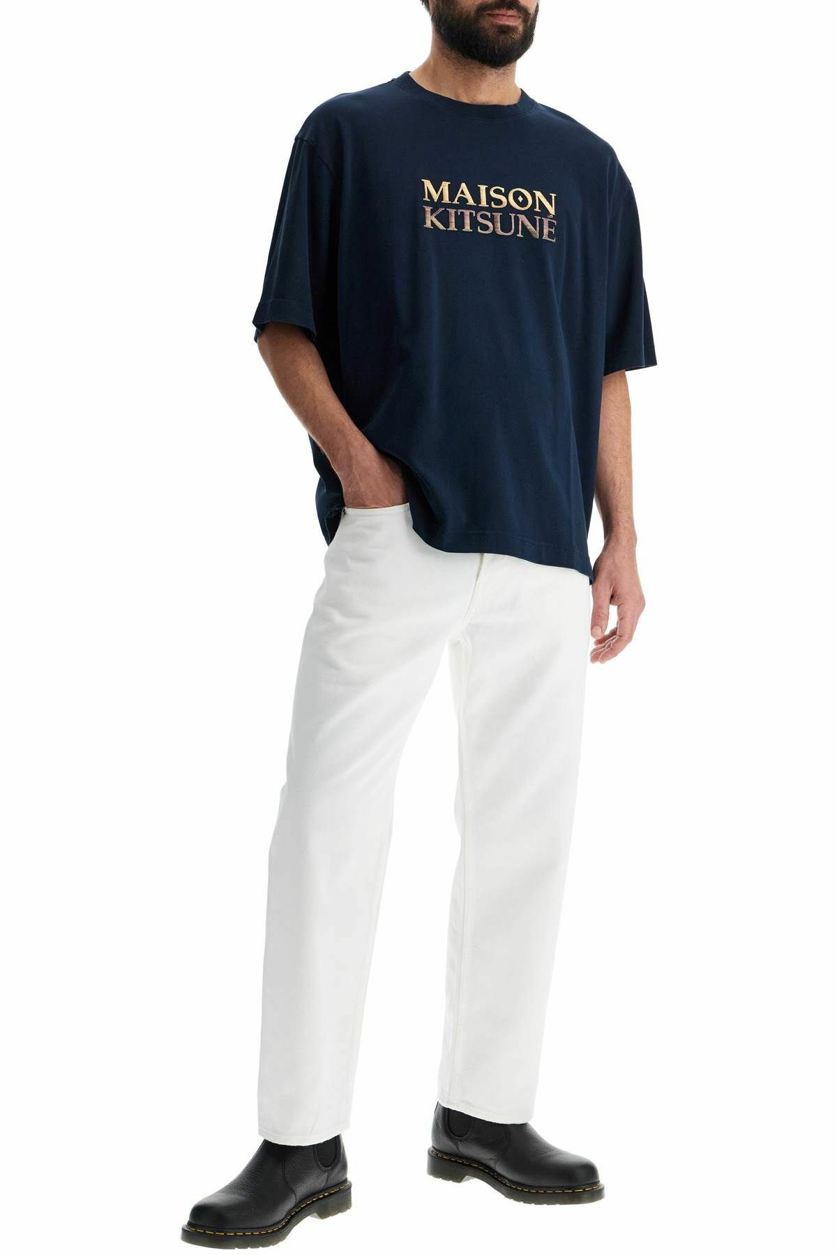 MAISON KITSUNE oversized t-shirt with gradient logo Blue Maison