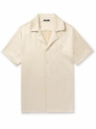 Balmain - Camp-Collar Logo-Embroidered Satin Shirt - Neutrals