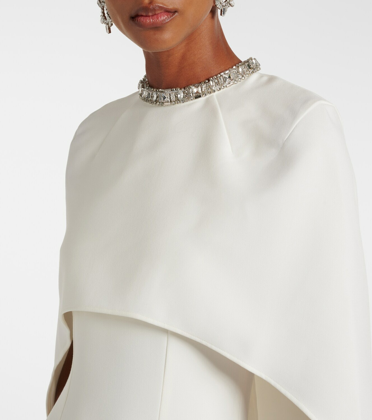 Roland Mouret Caped crystal-embellished crêpe midi dress