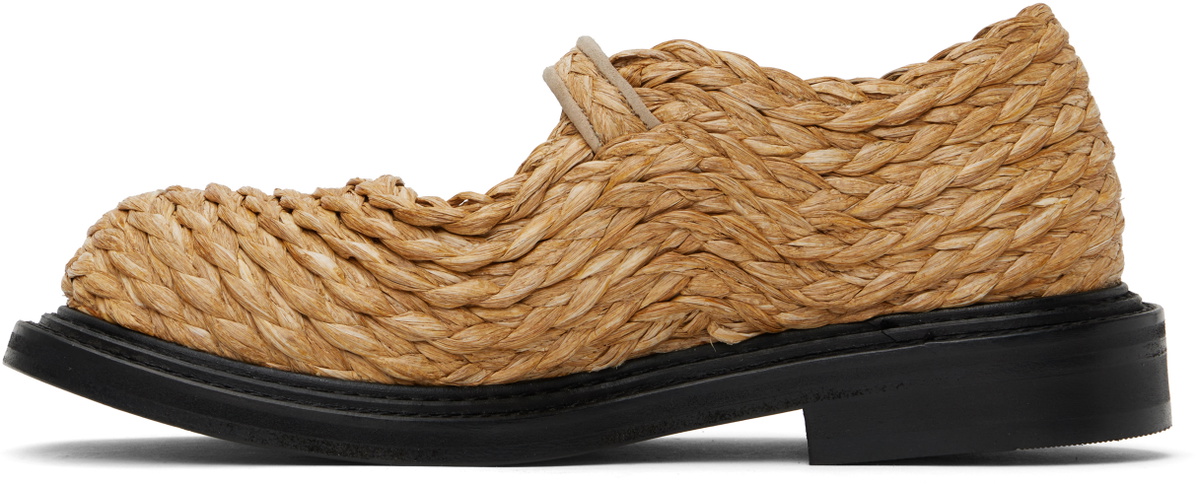 Moschino Beige Olivia Raffia Mary Jane Loafers