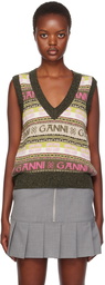 GANNI Khaki V-Neck Vest