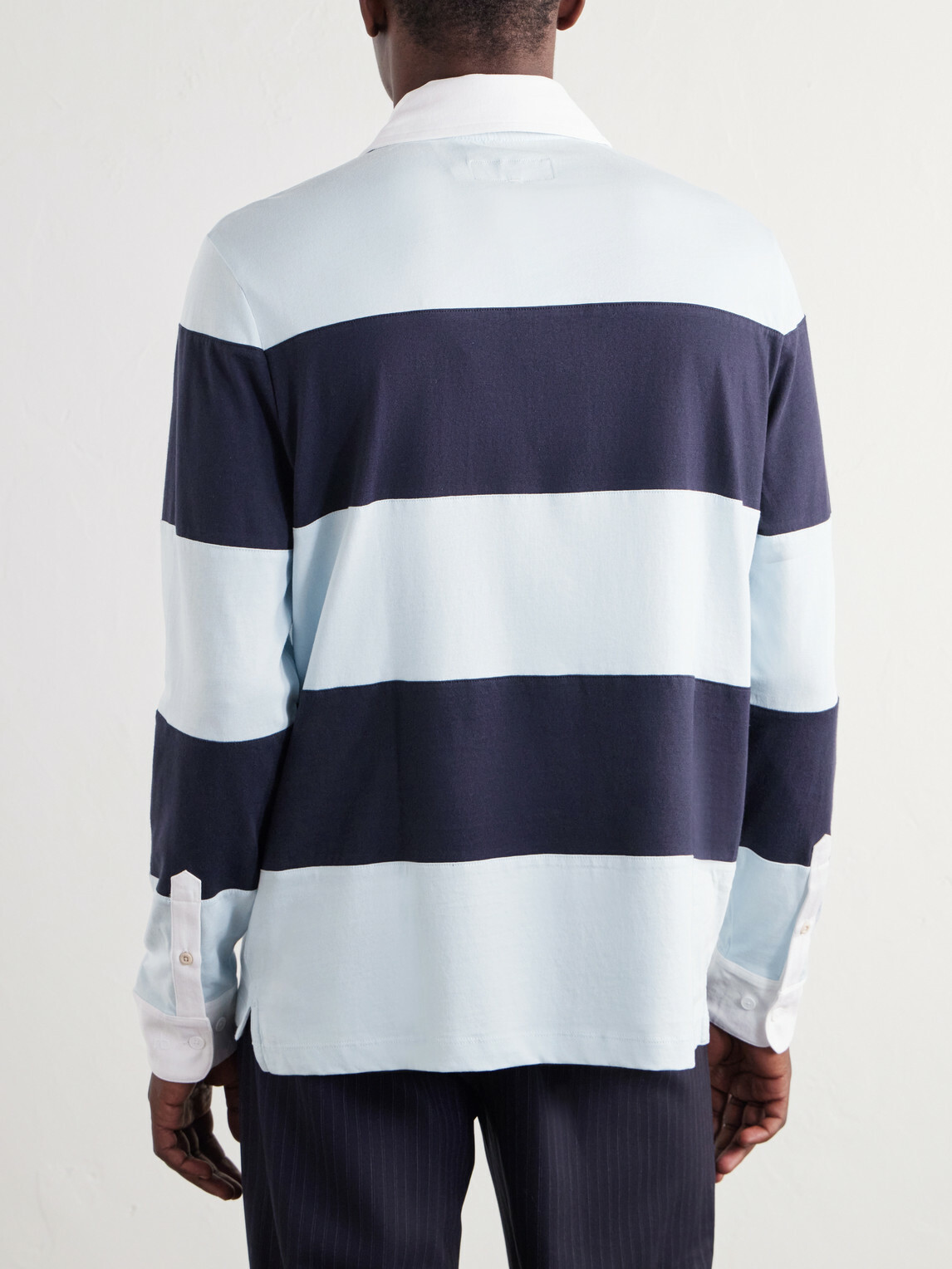 Rag & Bone - Striped Cotton-Jersey Polo Shirt - Blue