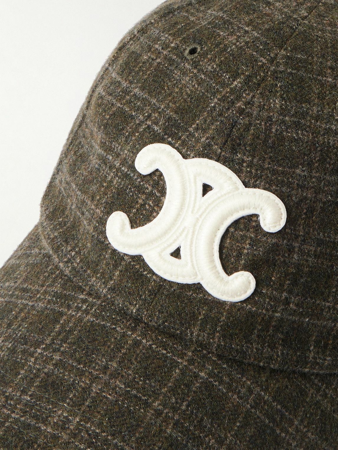 CELINE - Logo-Appliquéd Checked Wool-Felt Baseball Cap - Brown