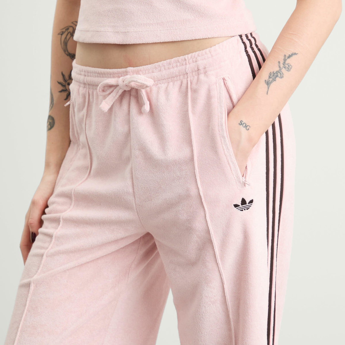 Adidas Women's Terry Towel Track Pants in Sandy Pink