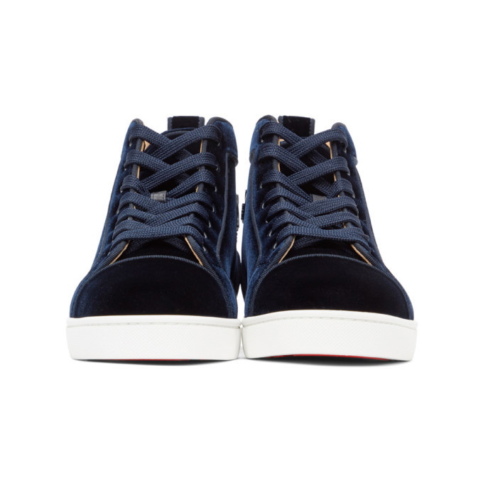 CHRISTIAN LOUBOUTIN 850$ Navy Blue Velvet Louis Orlato Flat Sneakers