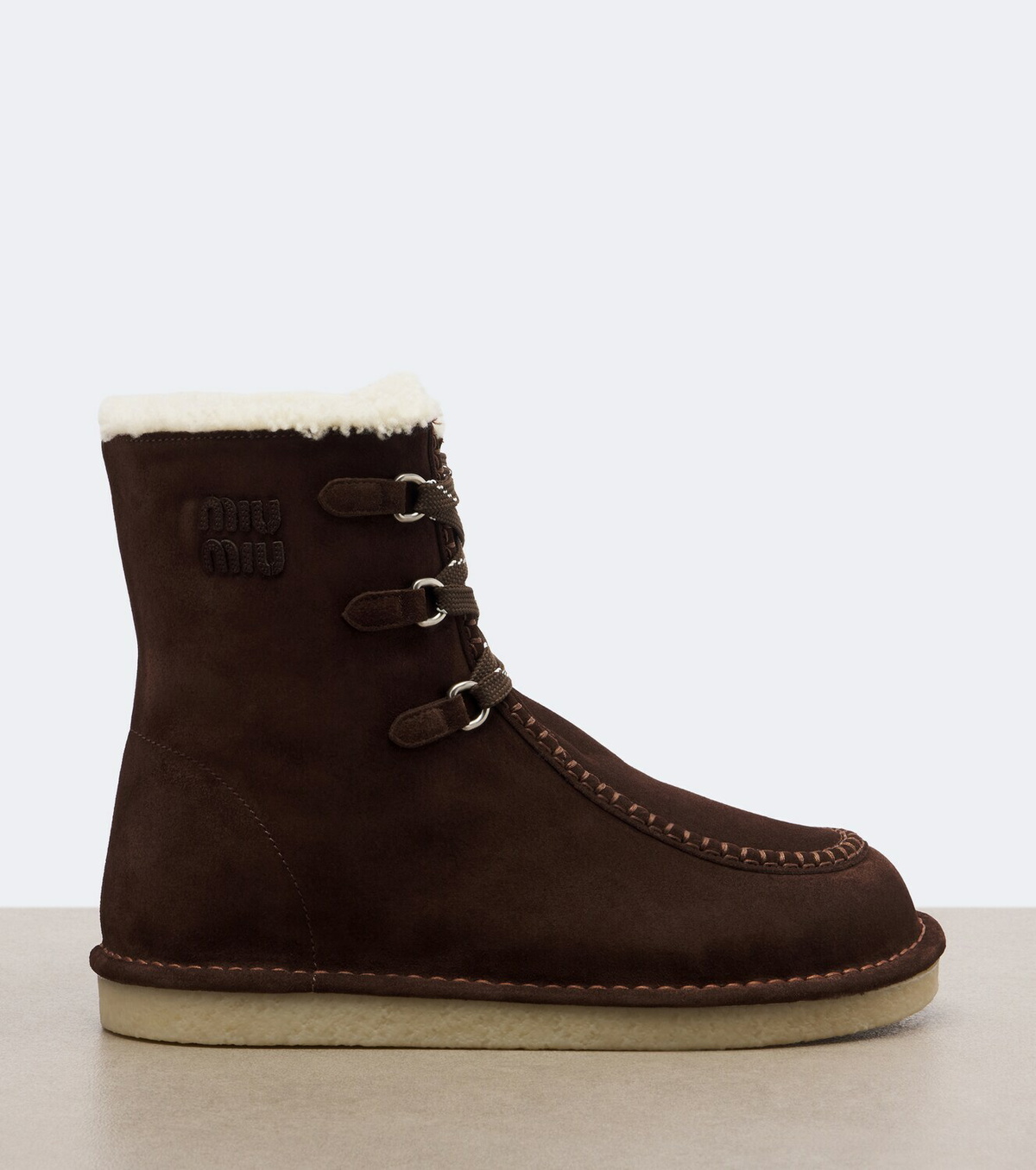 Miu Miu Shearling-lined suede lace-up boots