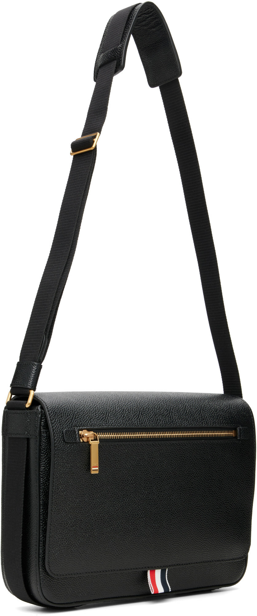 Thom Browne Black Pebble Grain Reporter Bag