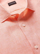 ERMENEGILDO ZEGNA - Button-Down Collar Linen Shirt - Orange - M