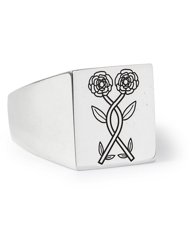 Photo: Bleue Burnham - Woven Roses Engraved Sterling Silver Signet Ring - Silver