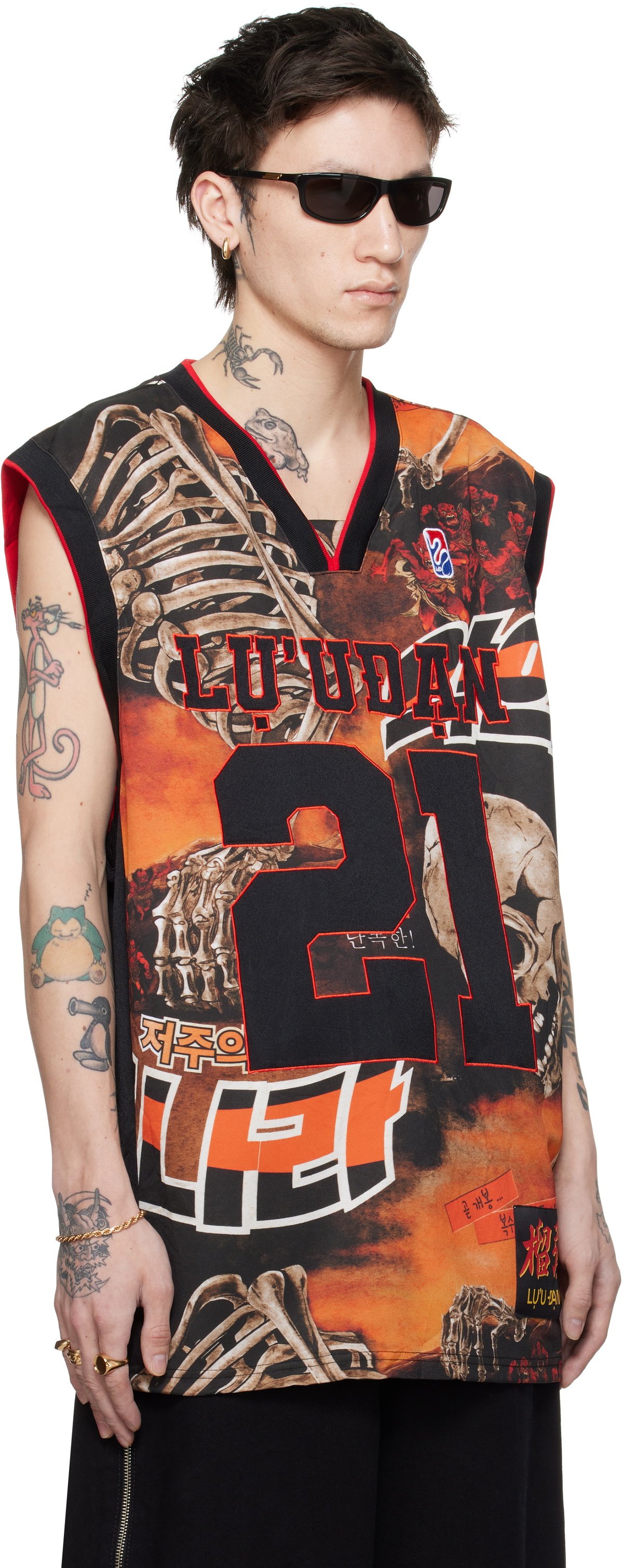 LU'U DAN Black & Orange B Ball L-D Tank Top