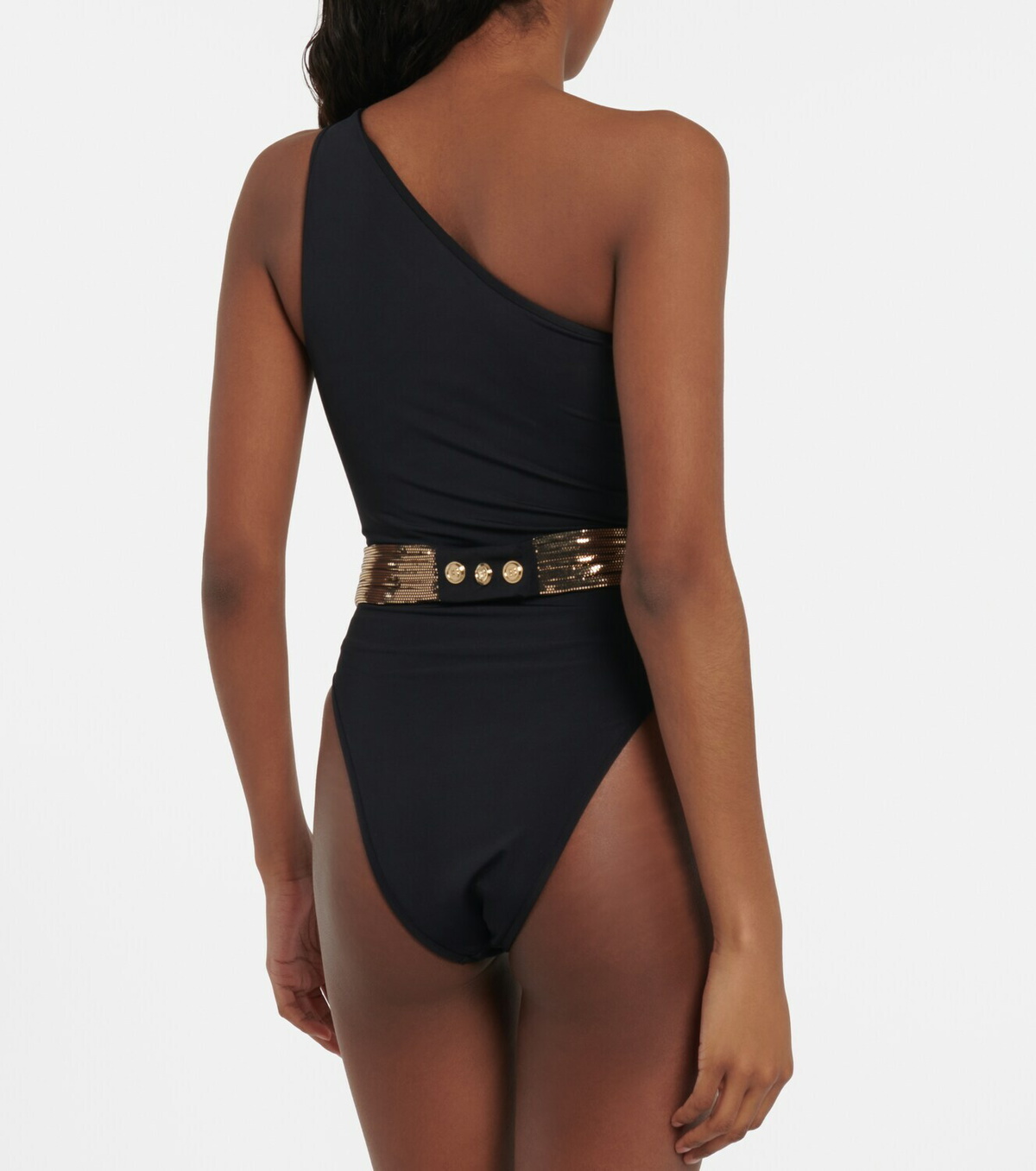 Balmain - Sequined one-shoulder swimsuit