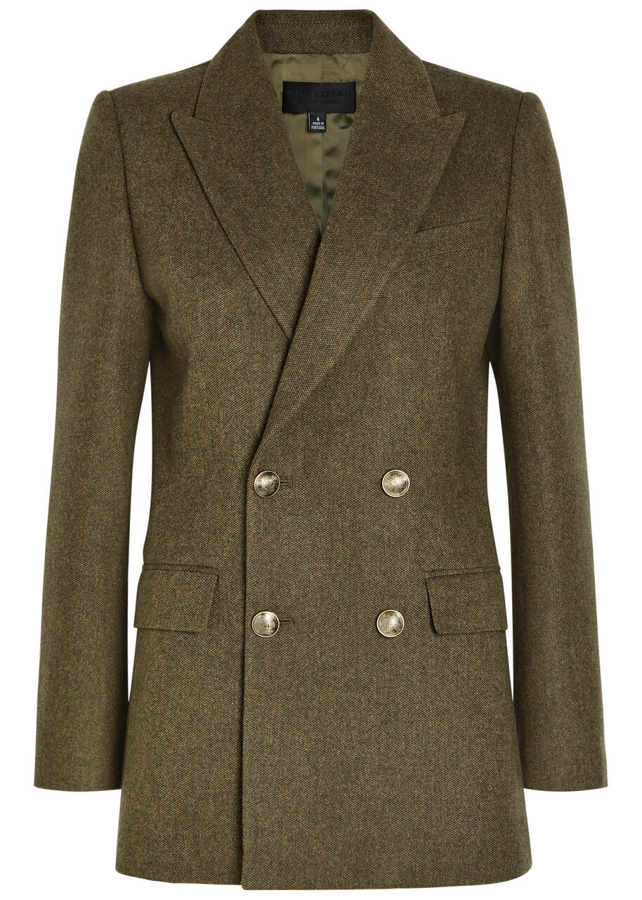 Nili Lotan Weston Double-breasted Wool Blazer Khaki
