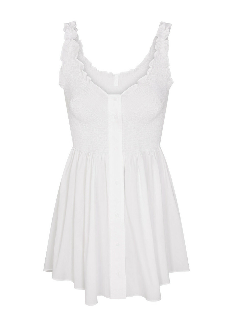 Skims Smocked Poplin Mini Dress White