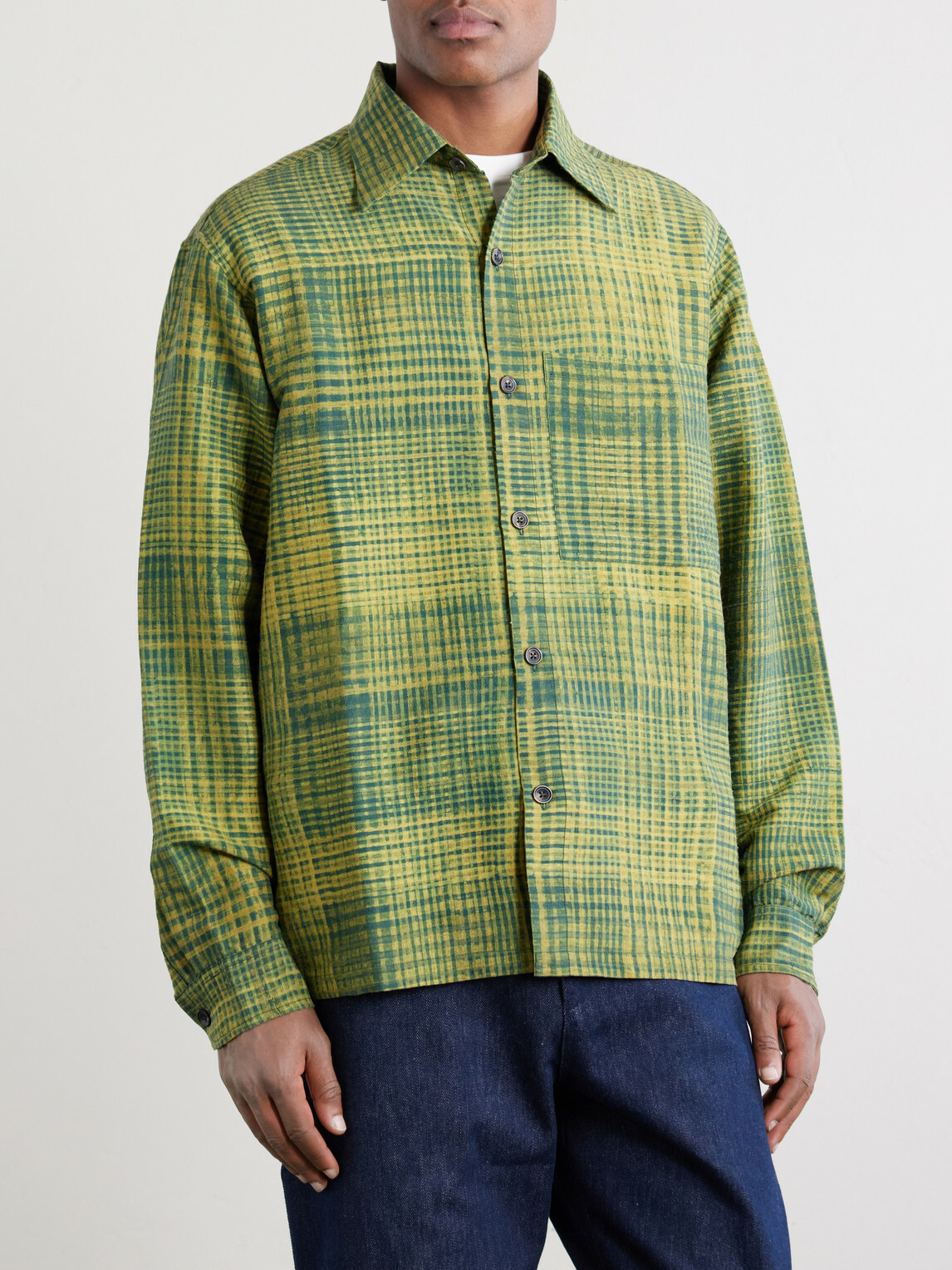 Kartik Research - Pataudi Checked Silk Shirt - Green