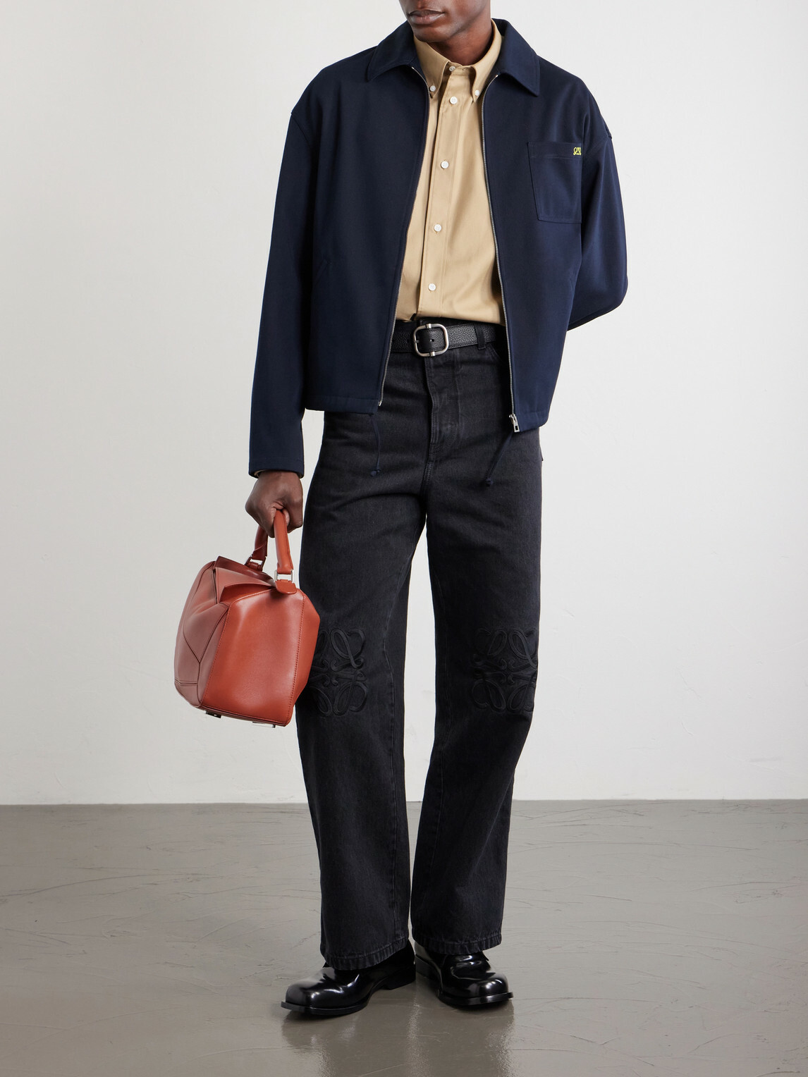 LOEWE - Wide-Leg Anagram-Embroidered Jeans - Black