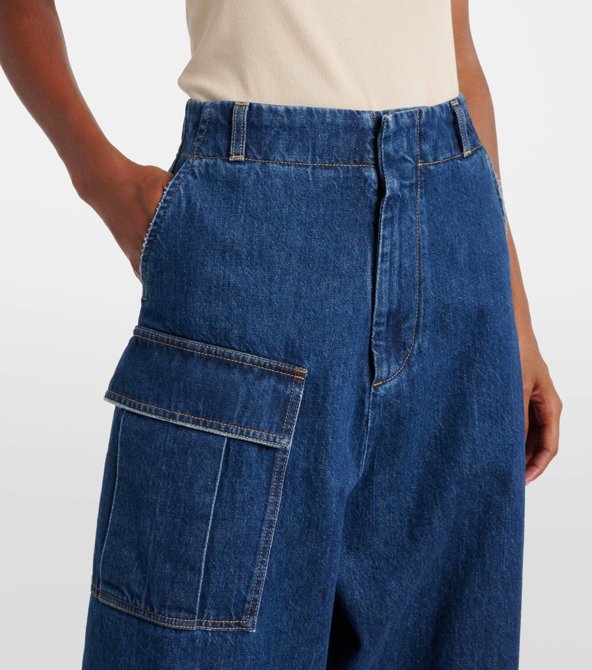 Plan C Mid-rise denim wide-leg pants