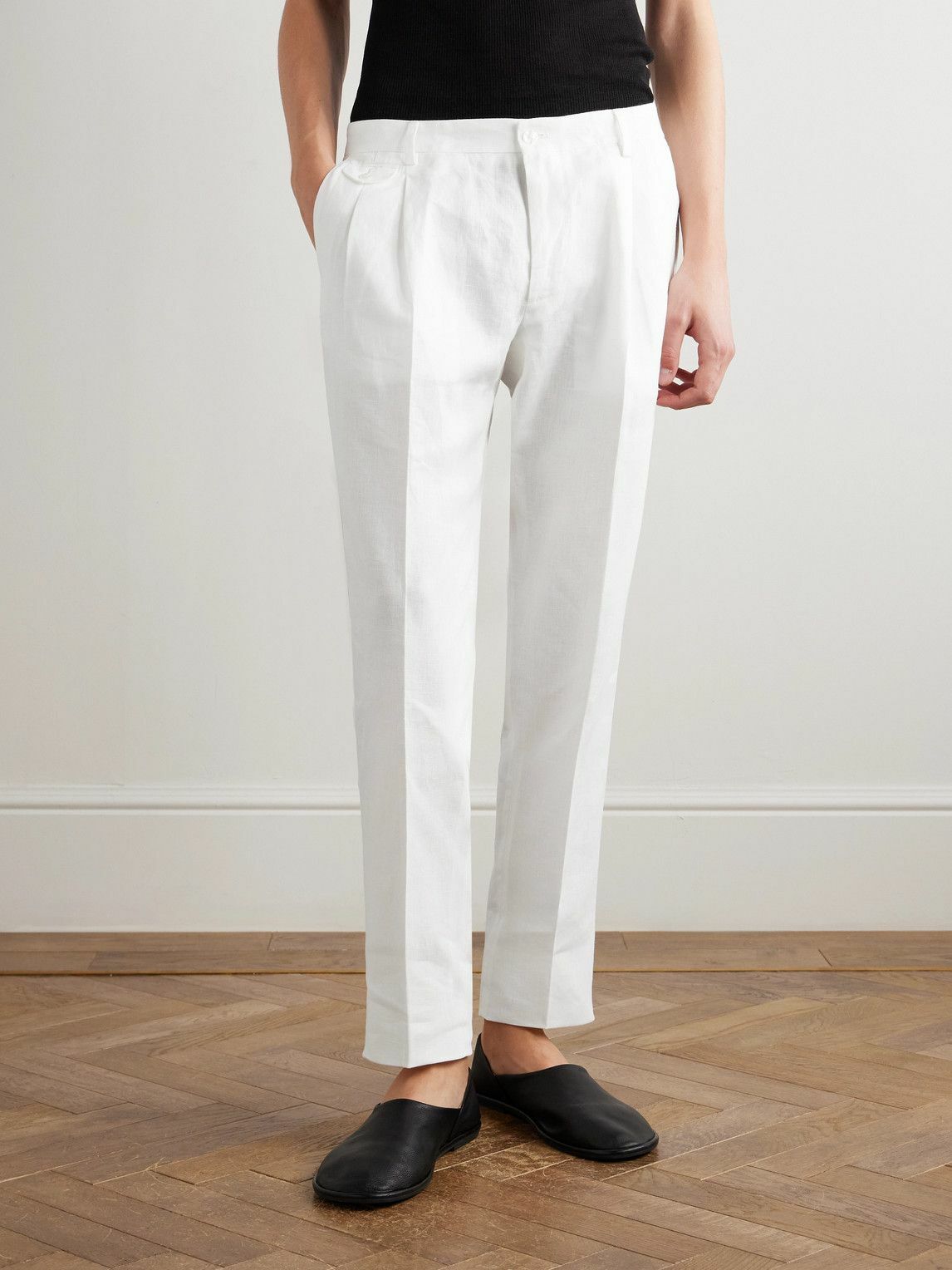 Dolce&Gabbana - Straight-Leg Pleated Linen Trousers - White