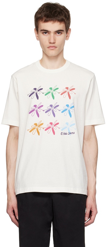Photo: PS by Paul Smith White Flower Grid T-Shirt