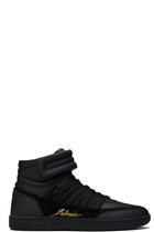 Balmain Black Leather 'Balmain Swan' Mid-Top Lace-Up Sneakers
