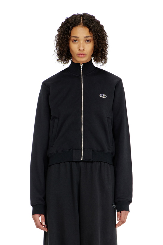 Photo: Diesel Zipped sweatshirt with silver Oval D - Sweaters Womens in Black