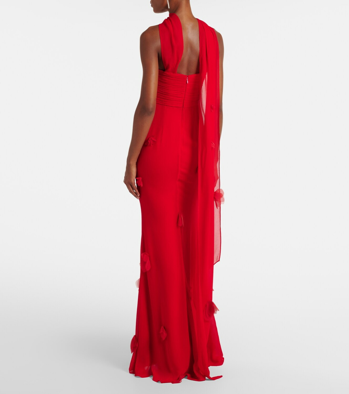 Self-Portrait Floral-appliqué scarf-detail gown