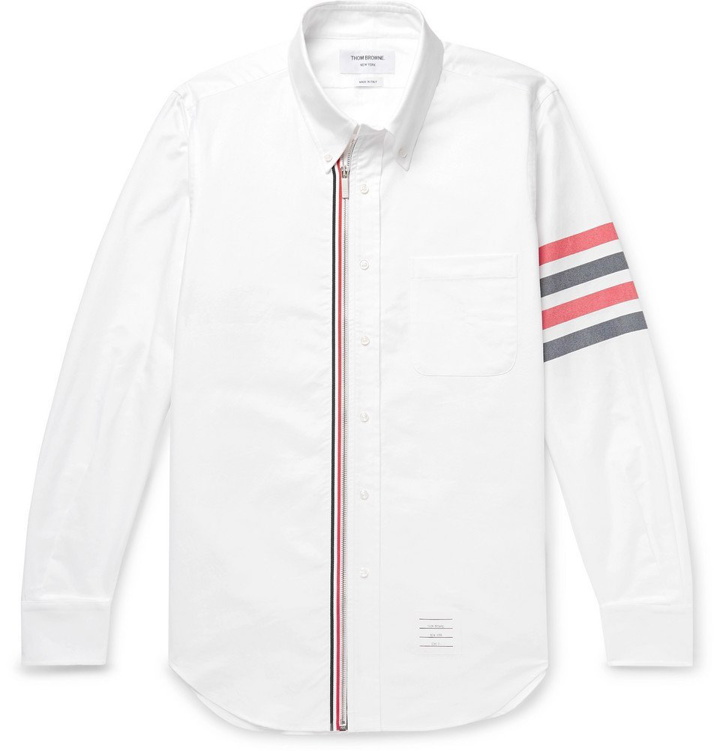 Photo: Thom Browne - Button-Down Collar Striped Cotton Oxford Shirt - White