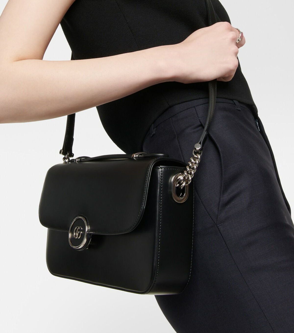 【関税&送料込】Gucci Chalk Leather Small Petite Gg Handbag Gucci Small Petite GG leather shoulder bag Gucci
