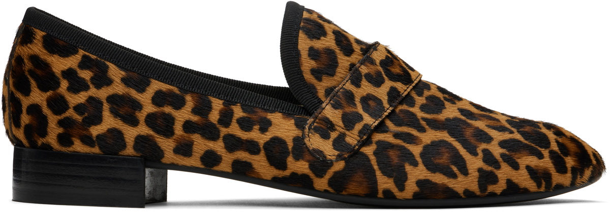 Repetto Tan & Black Michael Animal Print Rubber Sole Loafers