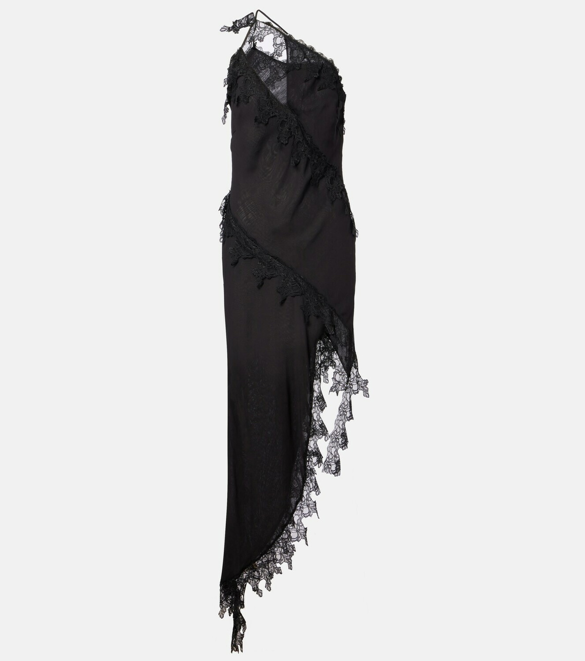 Blumarine Asymmetric lace-trimmed midi dress