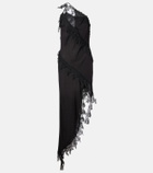 Blumarine Asymmetric lace-trimmed midi dress