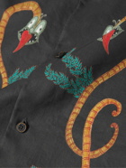 MANAAKI - Taniwha Camp-Collar Printed Lyocell and Linen-Blend Shirt - Black