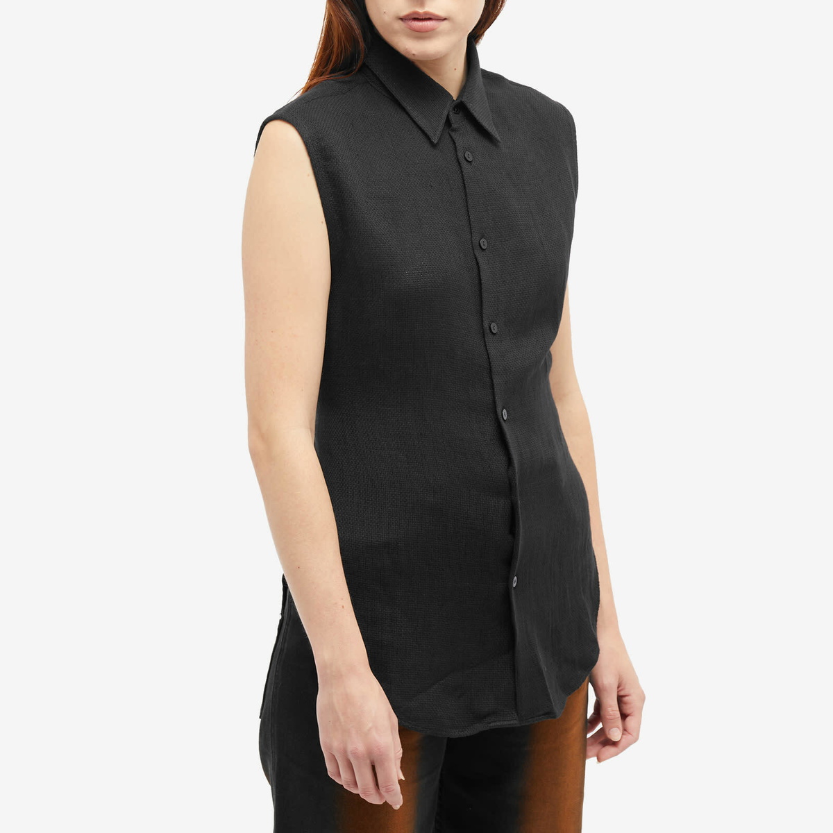 Eckhaus Latta Women's Linen Open Back Tank Shirt in Coal Eckhaus Latta