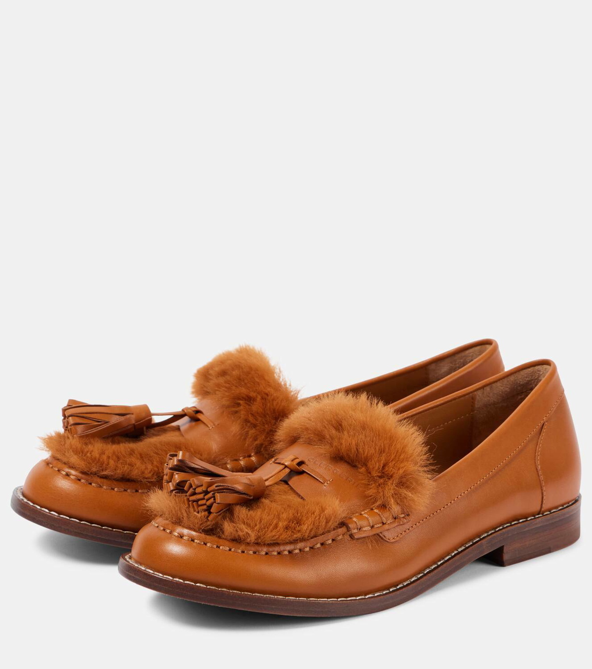 Clergerie Rita faux fur-trimmed leather loafers
