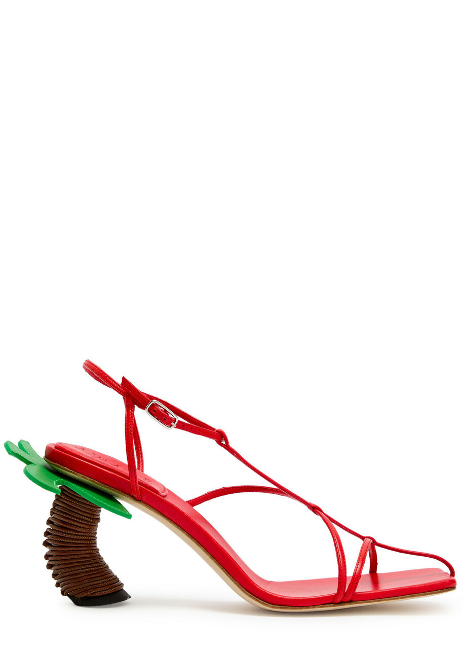 A.W.A.K.E Mode Bianca 65 Palm Tree Leather Sandals Red