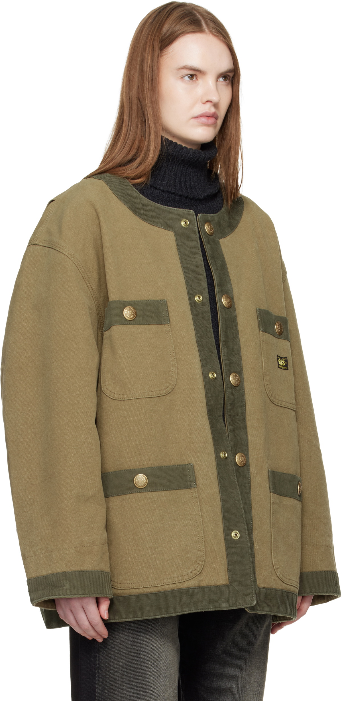 R13 Khaki Cord Trimmed Chore Jacket