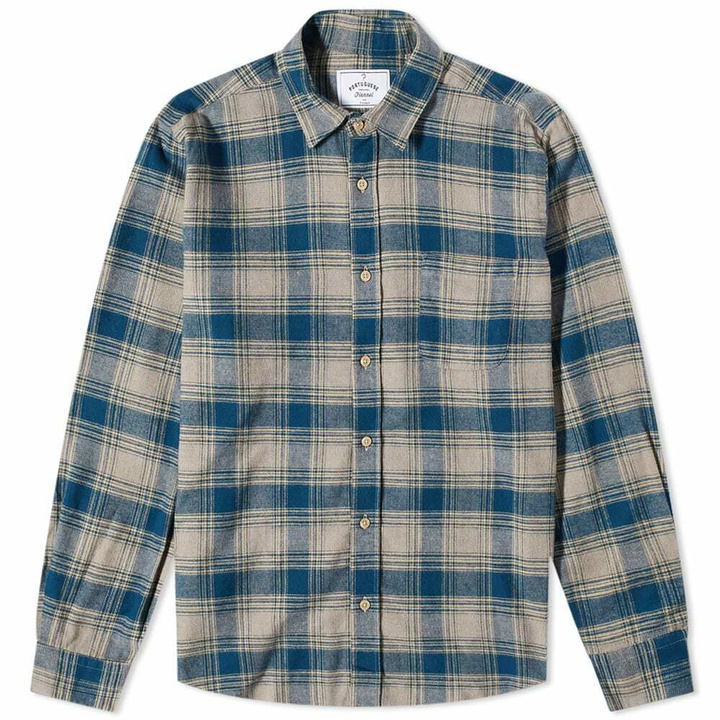 Photo: Portuguese Flannel Men's Bazzar Check Shirt in Beige/Aqua