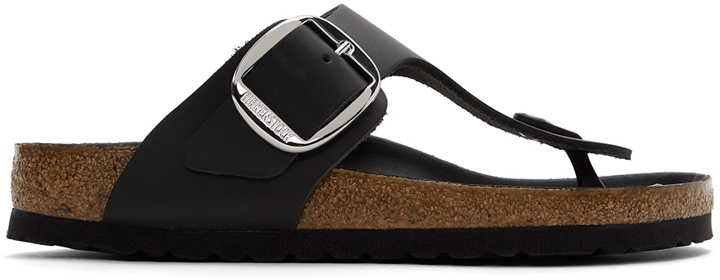 Photo: Birkenstock Black Leather Big Buckle Gizeh Sandals