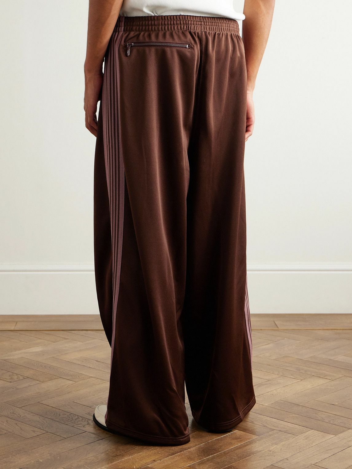 Needles - Wide-Leg Webbing-Trimmed Logo-Embroidered Jersey Track Pants - Brown