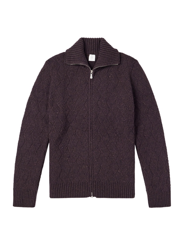 Photo: Eleventy - Cable-Knit Wool and Cashmere-Blend Zip-Up Sweater - Burgundy