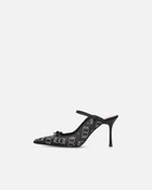 Pinko Rhinestoned Satin Slip Ons With Heel Limo Black