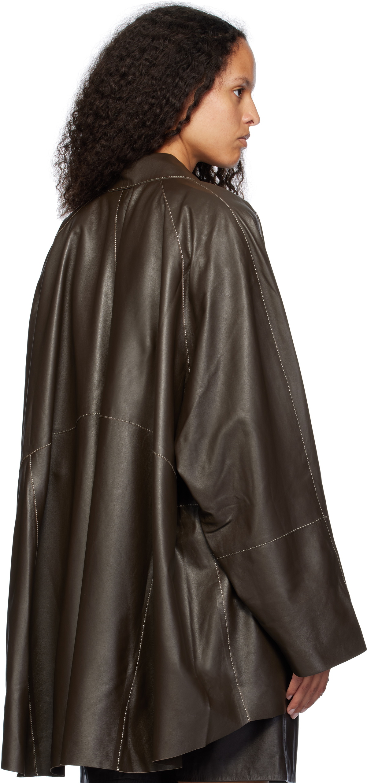 REMAIN Birger Christensen Brown Wide Leather Jacket