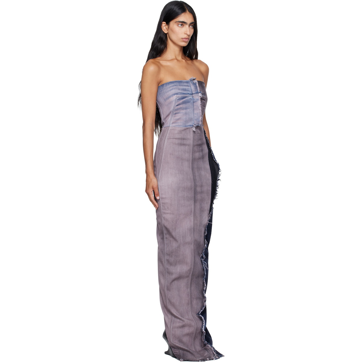 Rick Owens Pink & Navy Tower Bustier Denim Maxi Dress