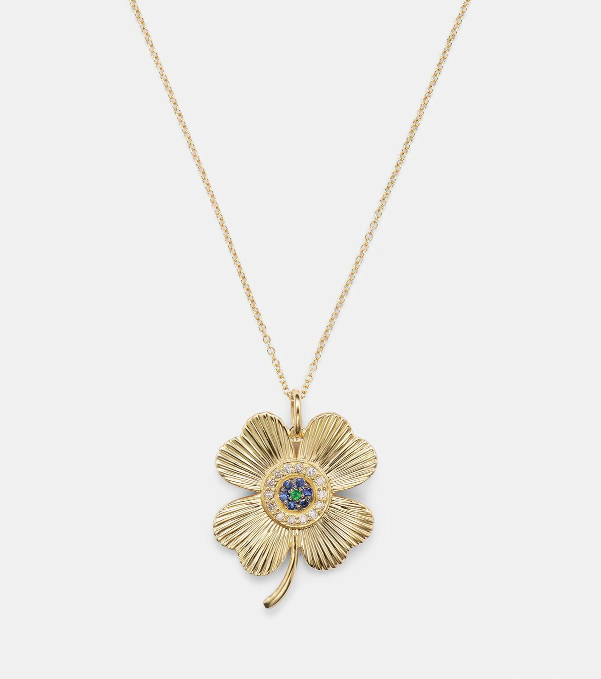 Ileana Makri Lucky Clover 18kt gold pendant necklace with gemstones