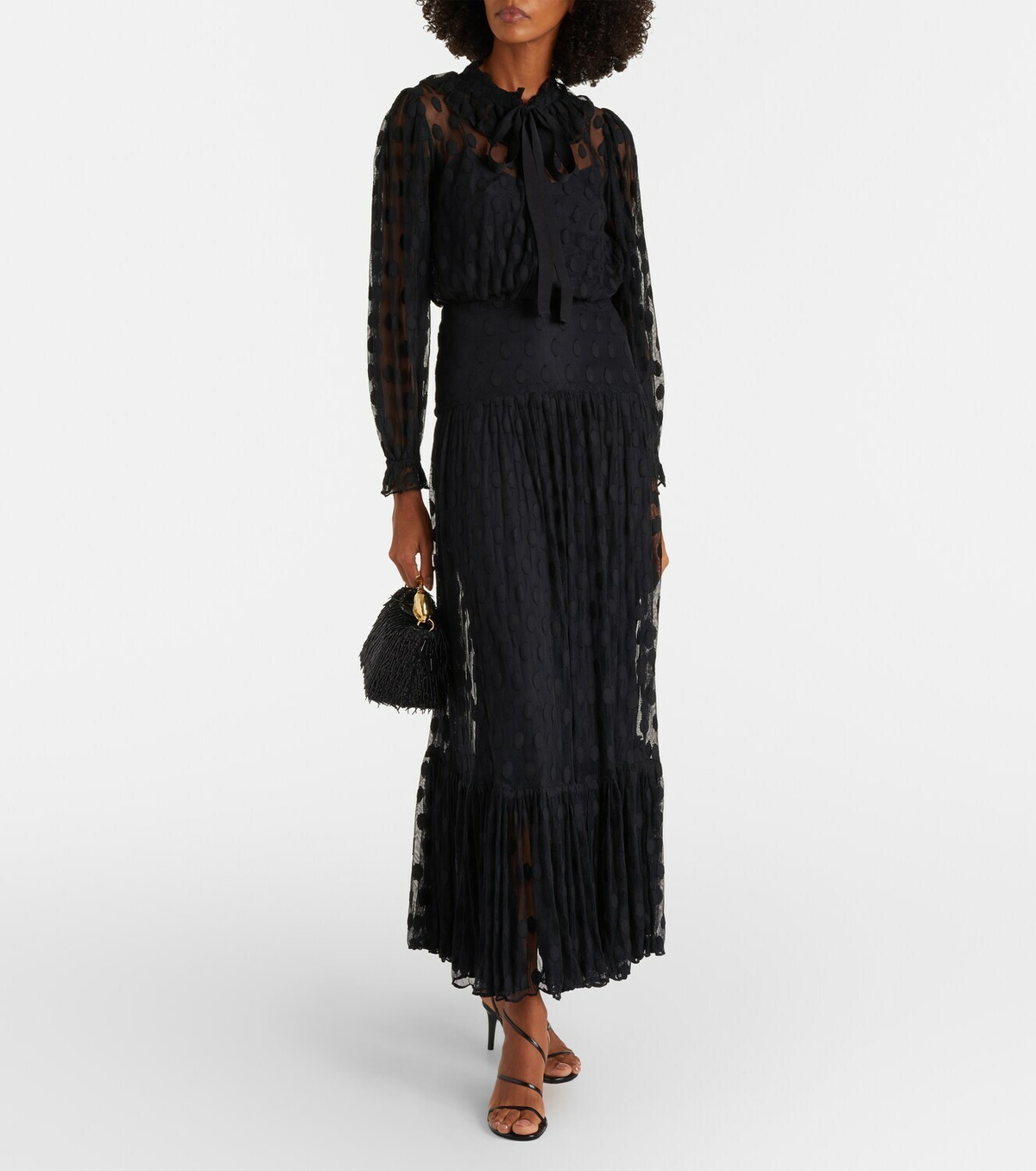 Ulla Johnson Soraya polka-dot tie-neck mesh maxi dress