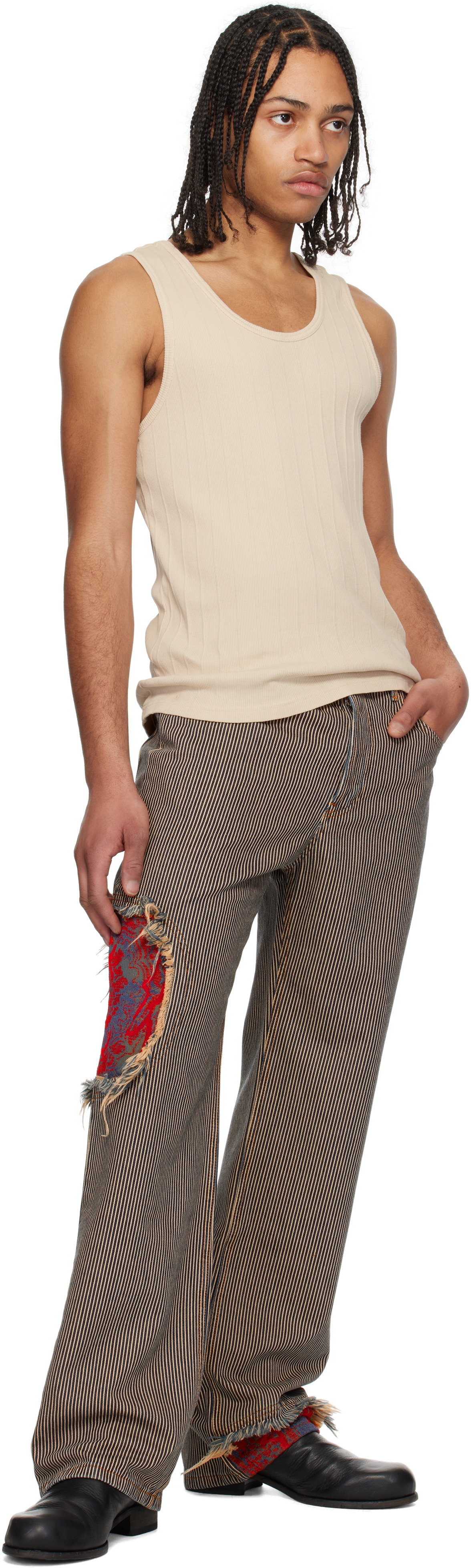 Edward Cuming Navy & Beige Jacquard Circle Window Jeans