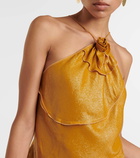 Victoria Beckham Floral-appliqué draped lamé top