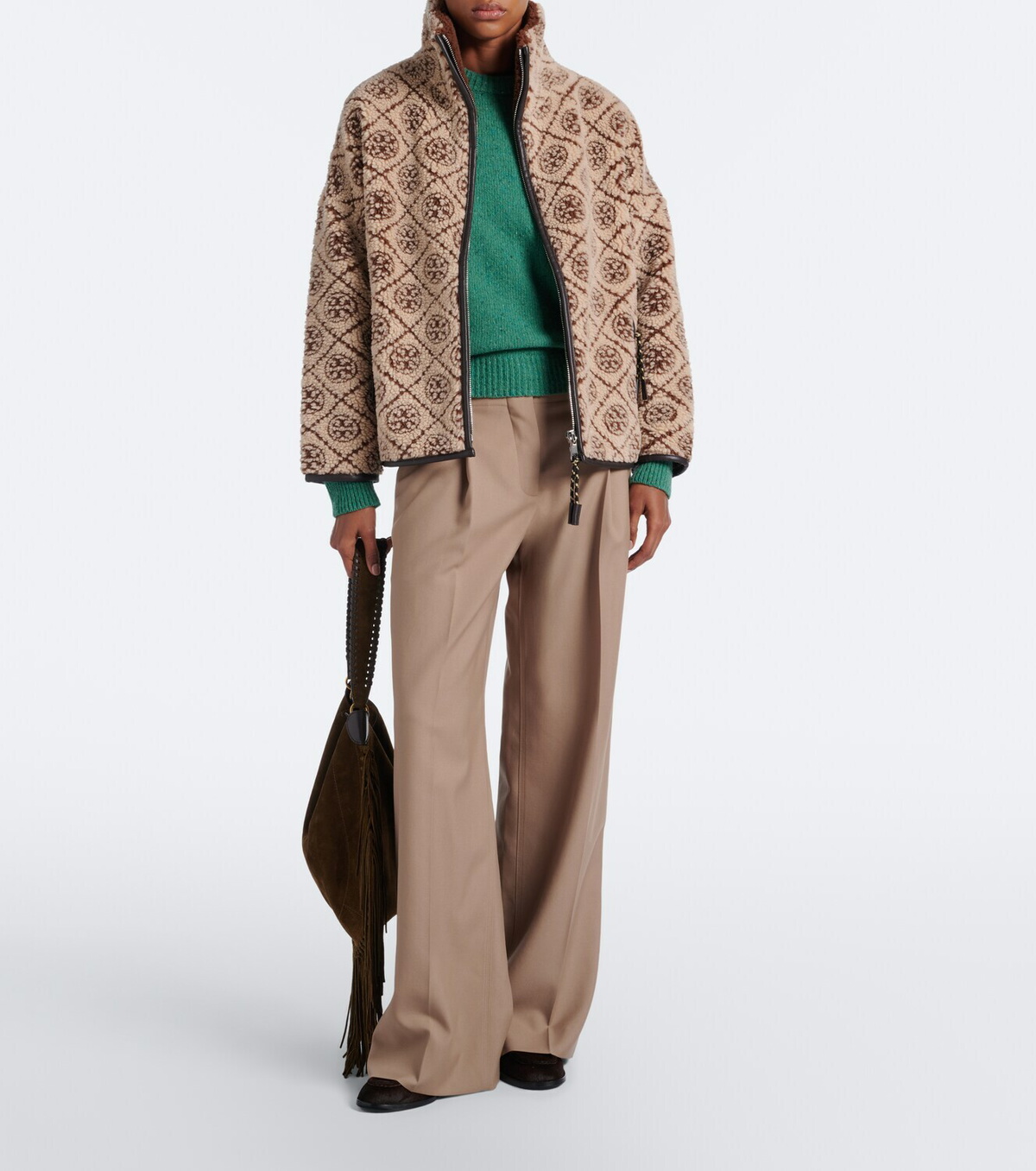Tory Burch T Monogram printed teddy jacket