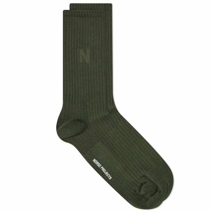 Photo: Norse Projects Men's Bjarki N Logo Sock - 2 Pack in Forest Green