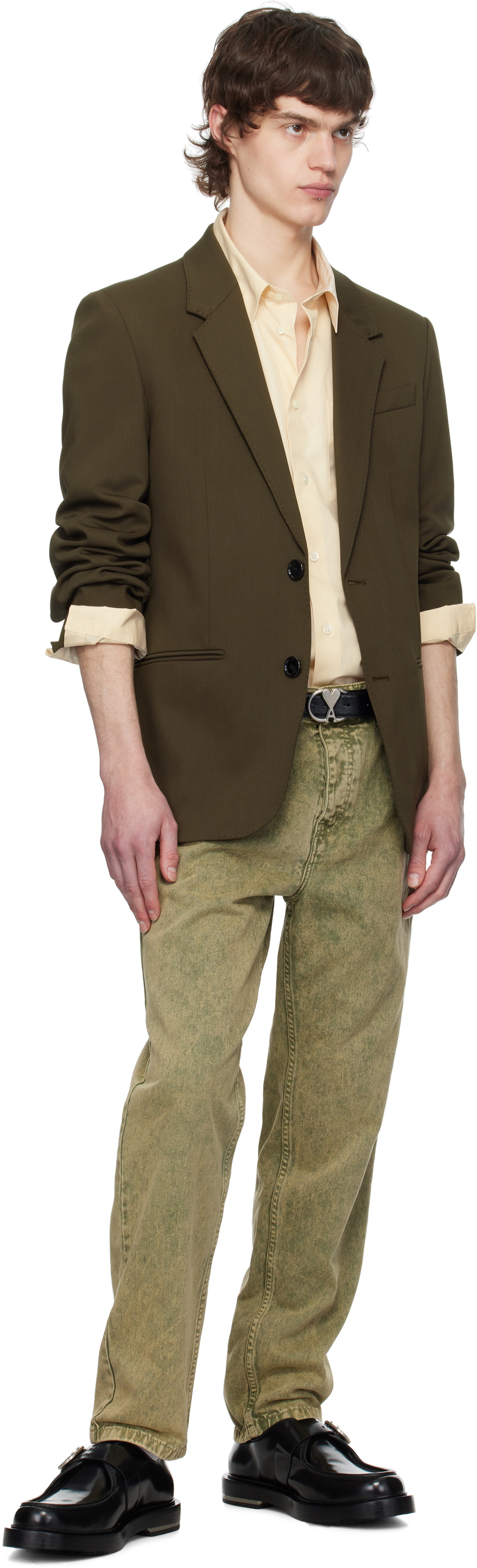 AMI Paris Khaki Wool Semi-Lined Blazer